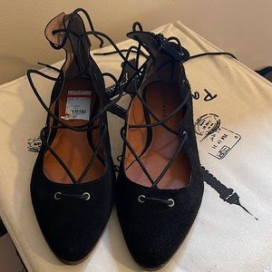 NWT Lucky Brand suede black flats that tie up leg sz 9.5